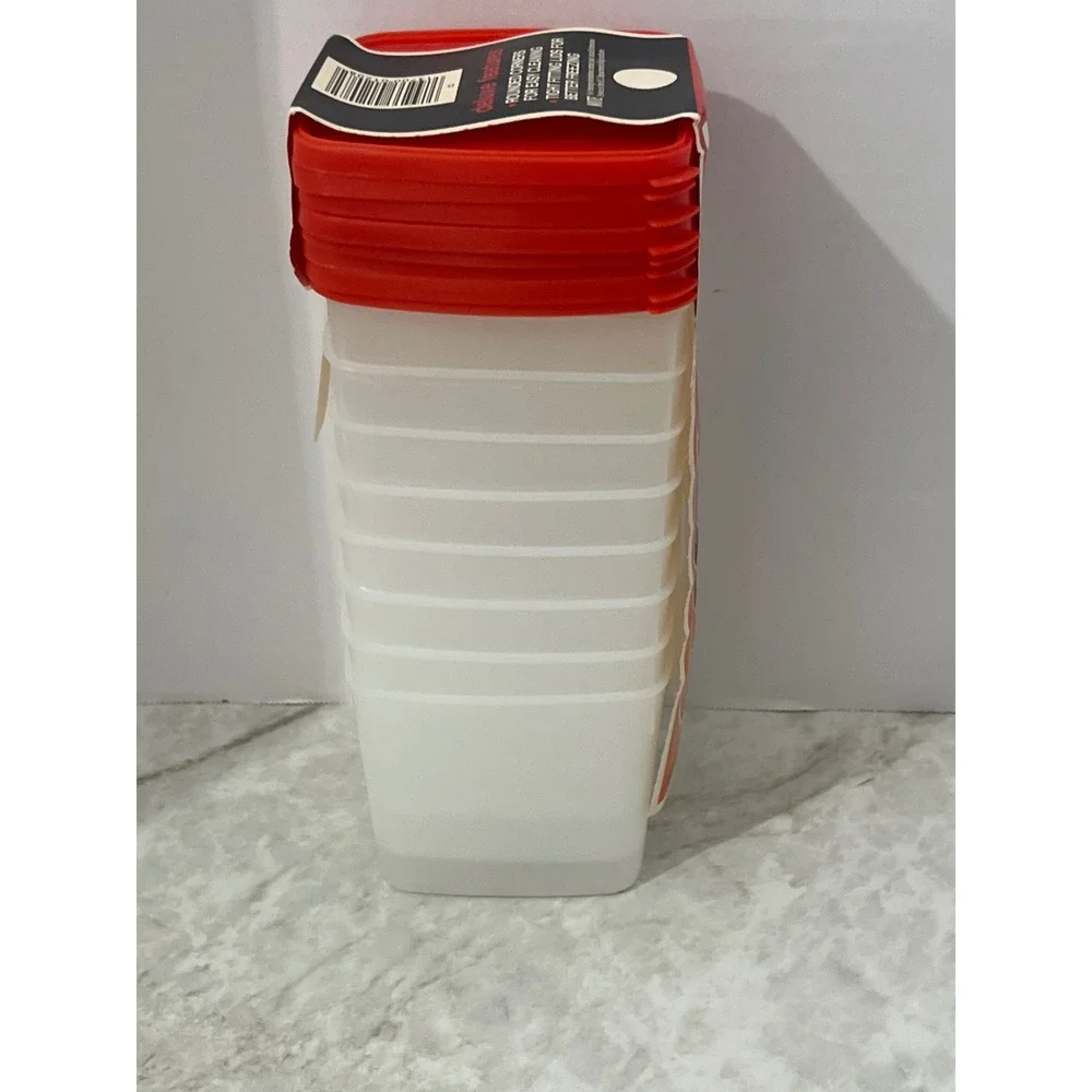 Vintage 1978 Hefty Plastic Freezer Containers 8 Pack 1.5 Pint Red Lids New NOS